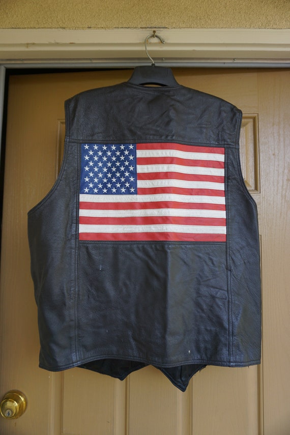 Vintage Black Leather Motorcycle vest// Biker Jack