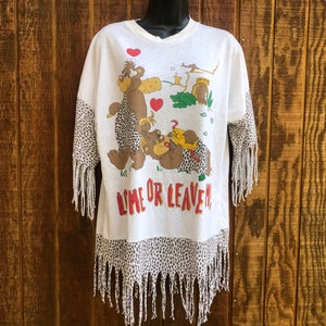 Super cute adorable 1980s &quot;love me or leave me&quot; vintage Tshirt PJs small medium large pajamas nighty nightgown 80s fringe 90s funny love L