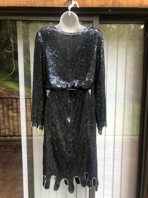 Vintage long sleeve sparkly beaded dress size Med… - image 8