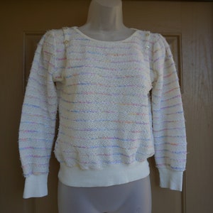 Vintage 1980s or 90s pastel heavy knit sweater size Medium image 4