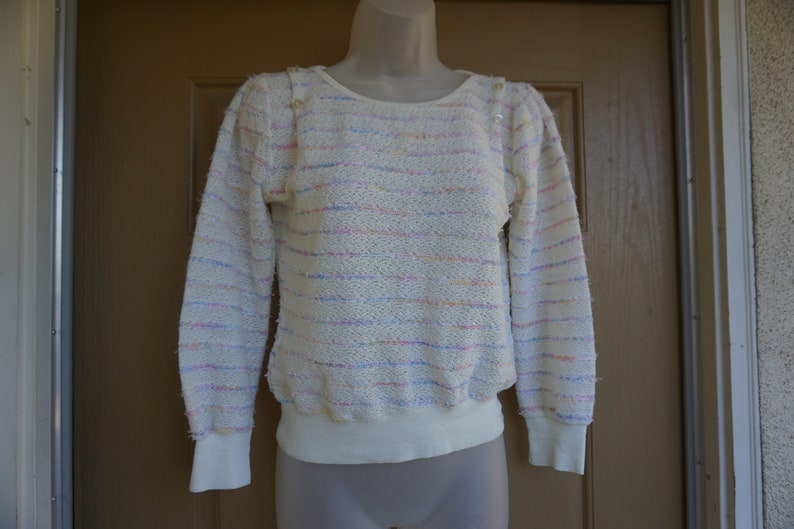 Vintage 1980s or 90s pastel heavy knit sweater size Medium image 4