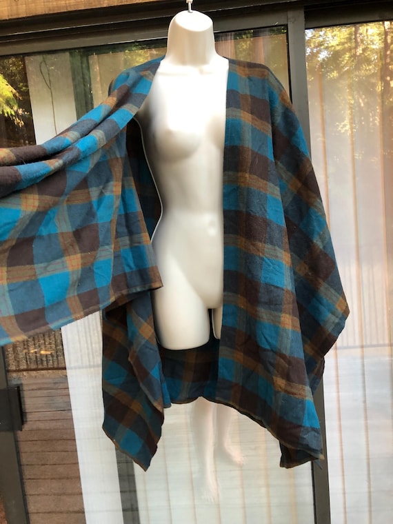 Plaid wool cape jacket small medium large XL one … - image 5