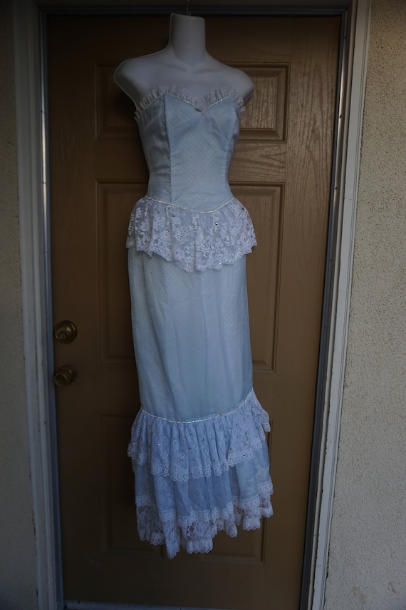 Small size 5 small baby blue white strapless part… - image 2