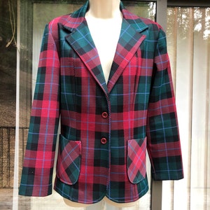 Vintage size 12 two button plaid jacket with collar womens blazer by Allison Courtney