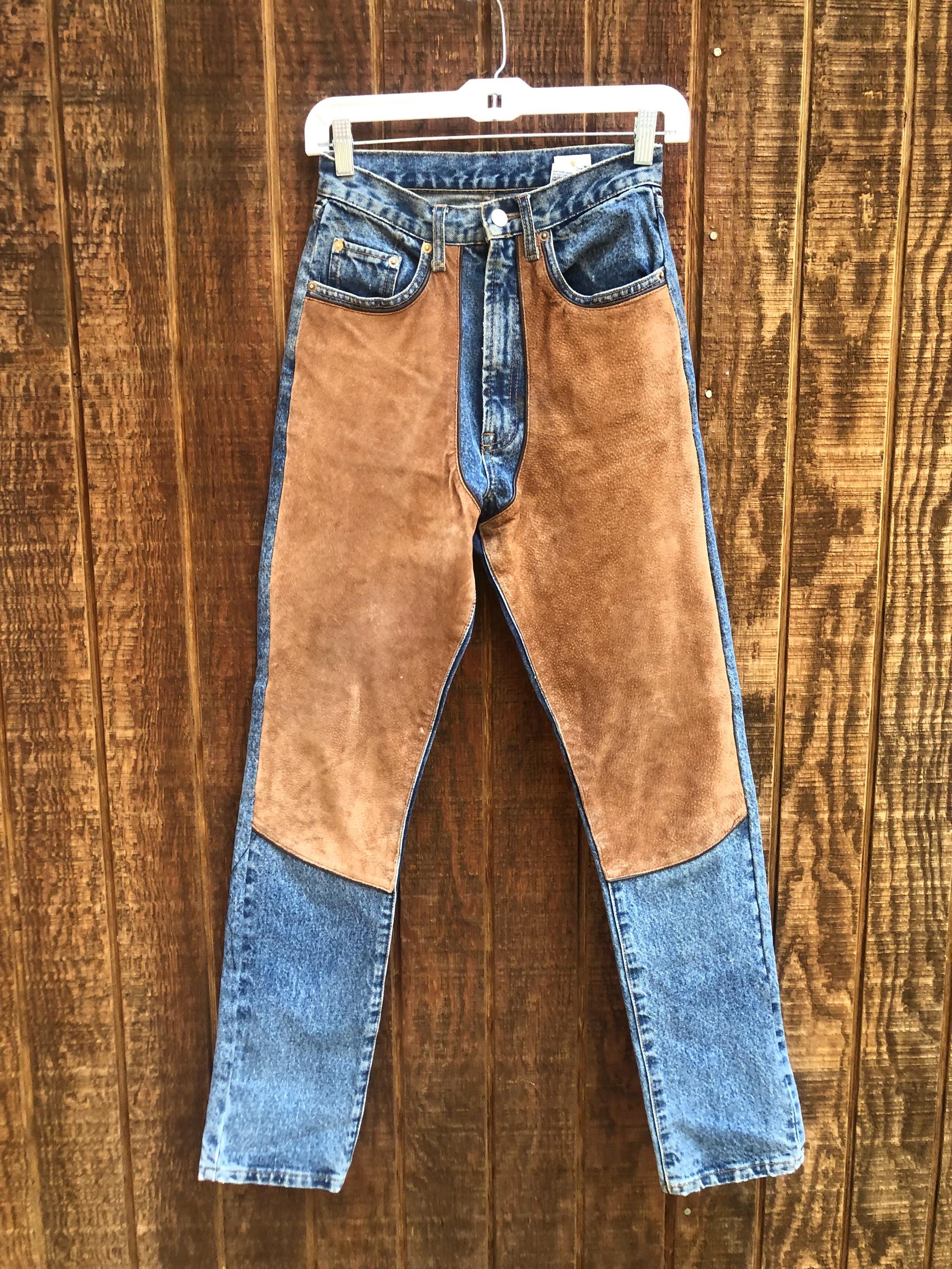 Suede Leather High Rise Waist 90s Jean Denim Pants 1990s Medium