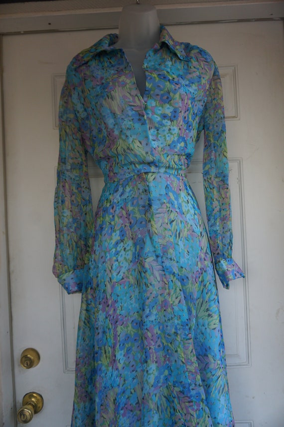 1970s sheer overlay floral Dress - image 2