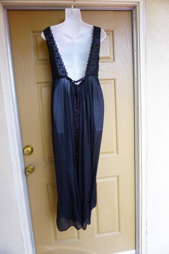 Vintage solid black maxi medium romantic lace 60'… - image 7