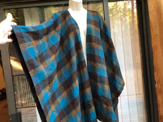 Plaid wool cape jacket small medium large XL one … - image 1