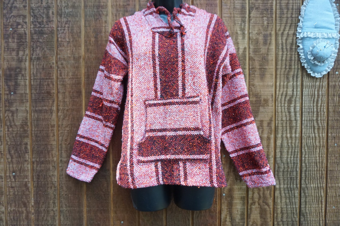 Vintage 80s 90s Mexican Surfer Baja Pullover Hoodie Stripes M