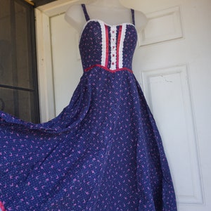 XS Gunne sax prairie lace dark blue sleeveless 70s 1970s