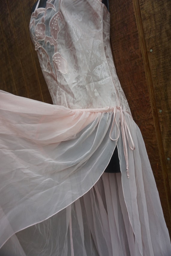 Vintage pastel pink asymmetrical sexy nightgown r… - image 8