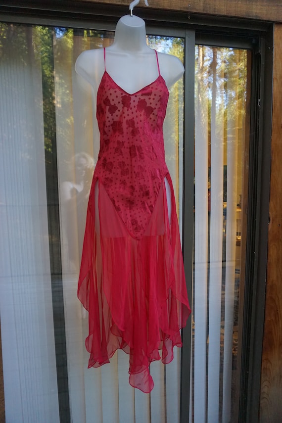 Vintage 1990s red high low cut nightgown small 90… - image 2
