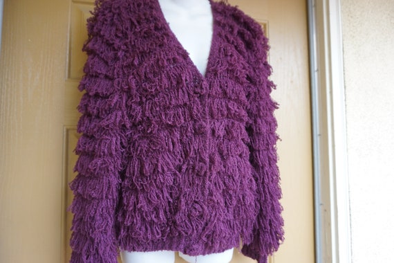 Vintage shaggy shag heavy sweater cardigan small c