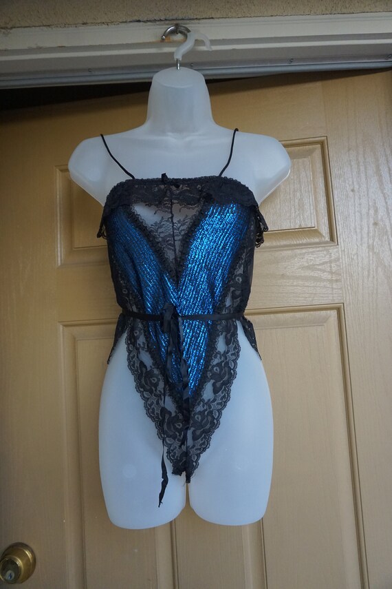 Blue and Black Teddy  lingerie Size Small Shimmer… - image 3