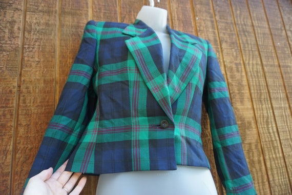 Stirling Cooper size 2 button up green plaid jack… - image 5