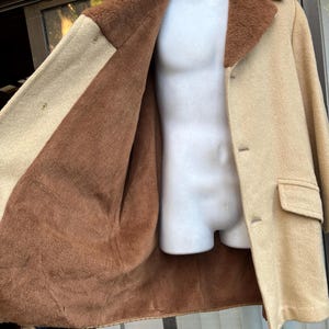Men's long Pendleton High Grade Western Wear virgin wool large L insulated coat brown tan heavy warm 60s 70s 1960s 1970s zdjęcie 4