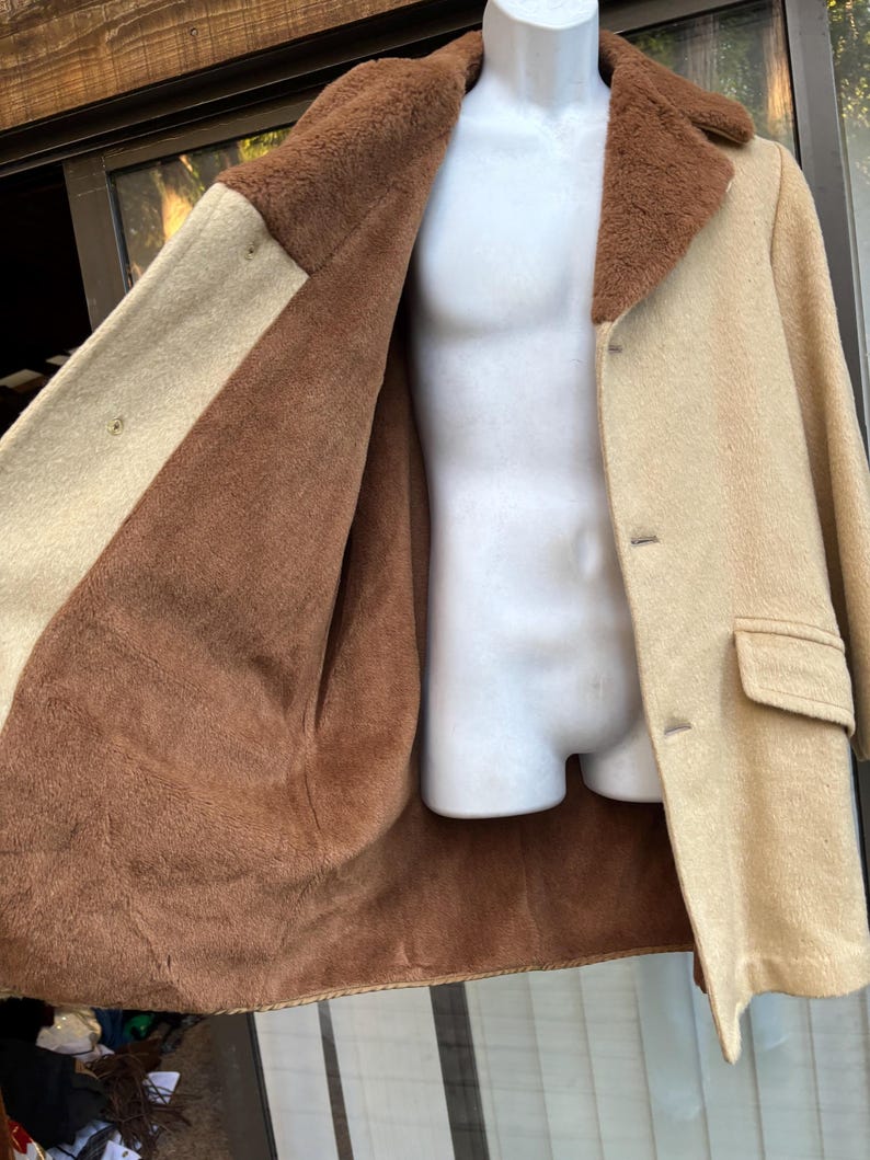 Men's long Pendleton High Grade Western Wear virgin wool large L insulated coat brown tan heavy warm 60s 70s 1960s 1970s zdjęcie 4
