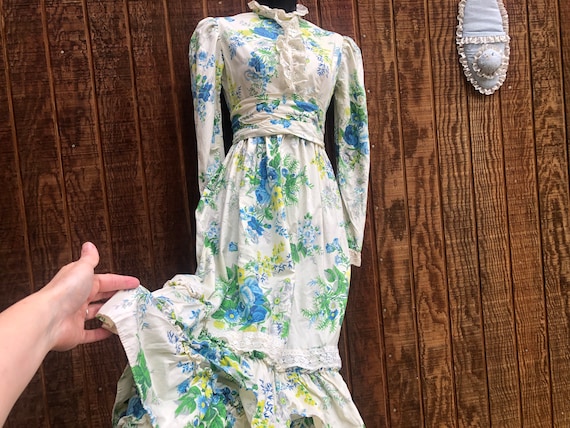Size small prairie dress maxi long sleeve 70s 197… - image 1