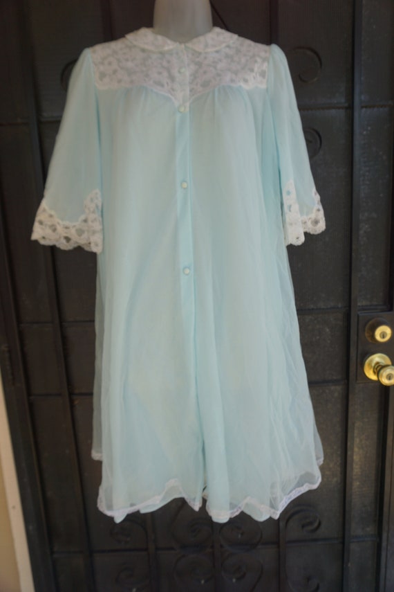 Pastel blue Vintage Sheer Lingerie Robe nightgown… - image 5