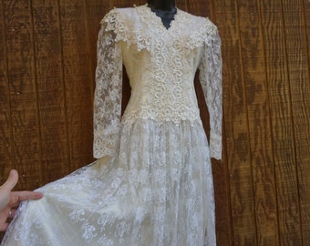 Size 6 small white lace party dress 80s 1980s Jessica McClintock