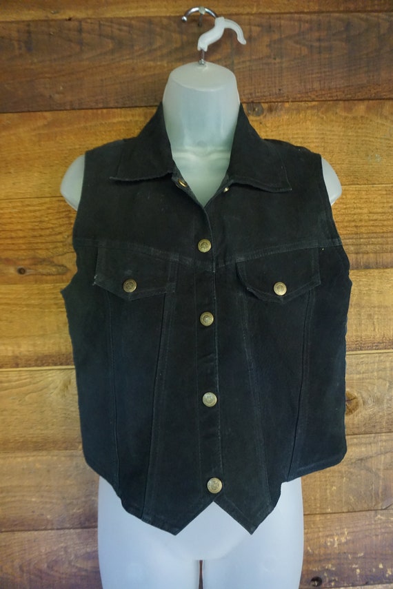 black suede leather vest top that snaps in the fr… - image 4