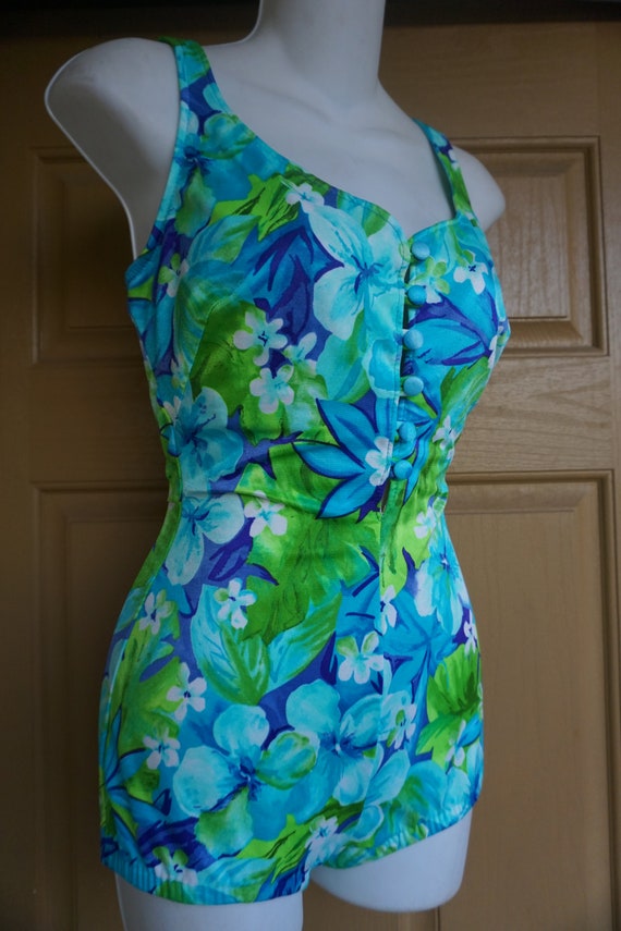 70s Vintage tropical bathing / swim suit one piec… - image 3