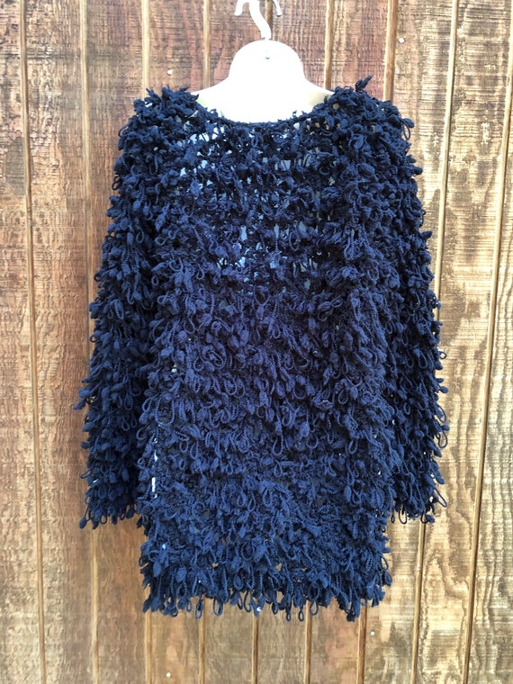 Shaggy shag black fringe yarn sweater jacket chun… - image 5