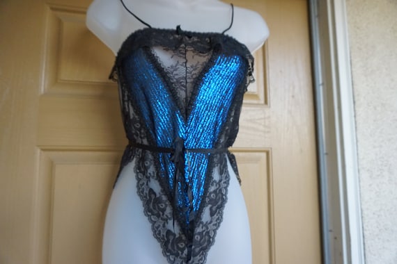Blue and Black Teddy  lingerie Size Small Shimmer… - image 1