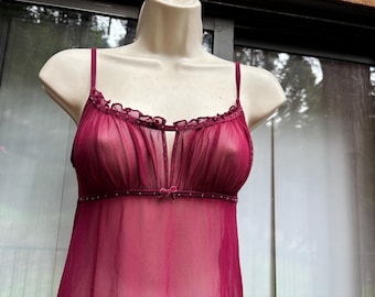Vintage burgundy sheer sexy long nightgown fits like medium romantic y2k