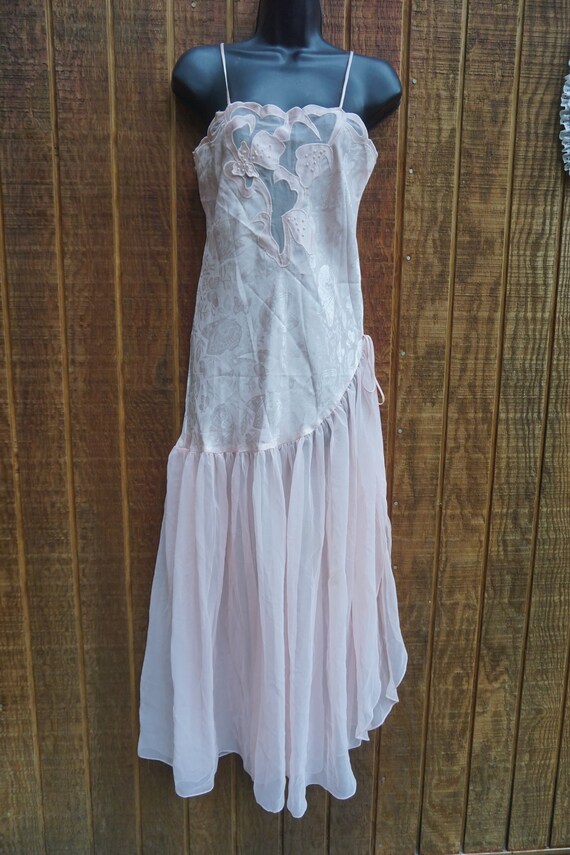 Vintage pastel pink asymmetrical sexy nightgown r… - image 5