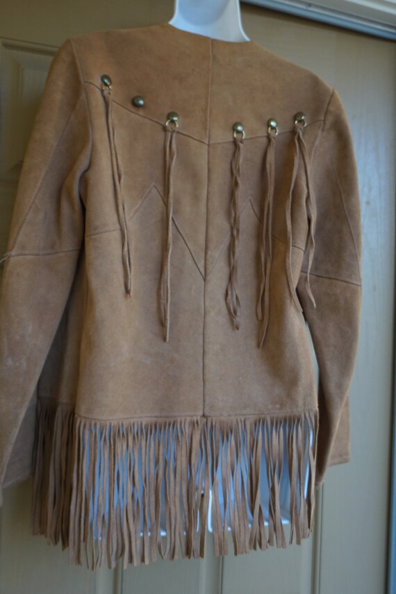 Vintage suede leather brown fringe jacket southwe… - image 6