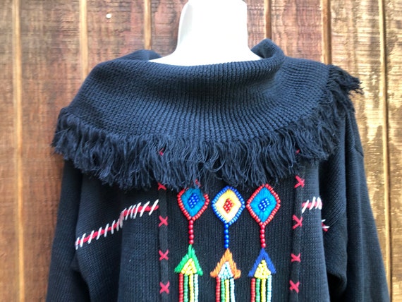 Black knit beaded sweater size large by Victoria … - image 4