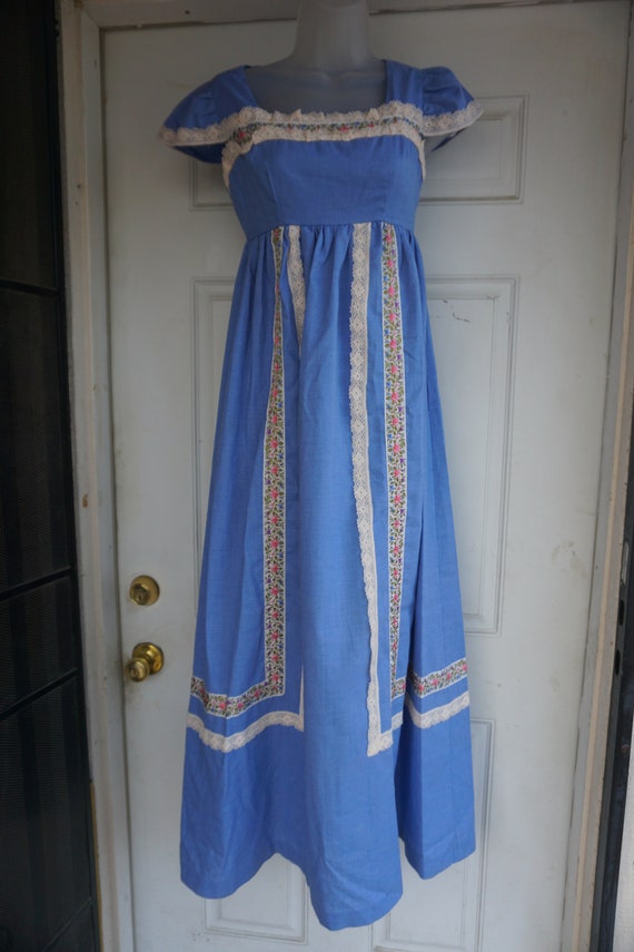 Vintage 1970s dress 70s size small blue prairie - image 6