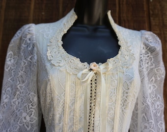 Gunne sax style white lace dress gown prairie dress maxi 70s 1970s