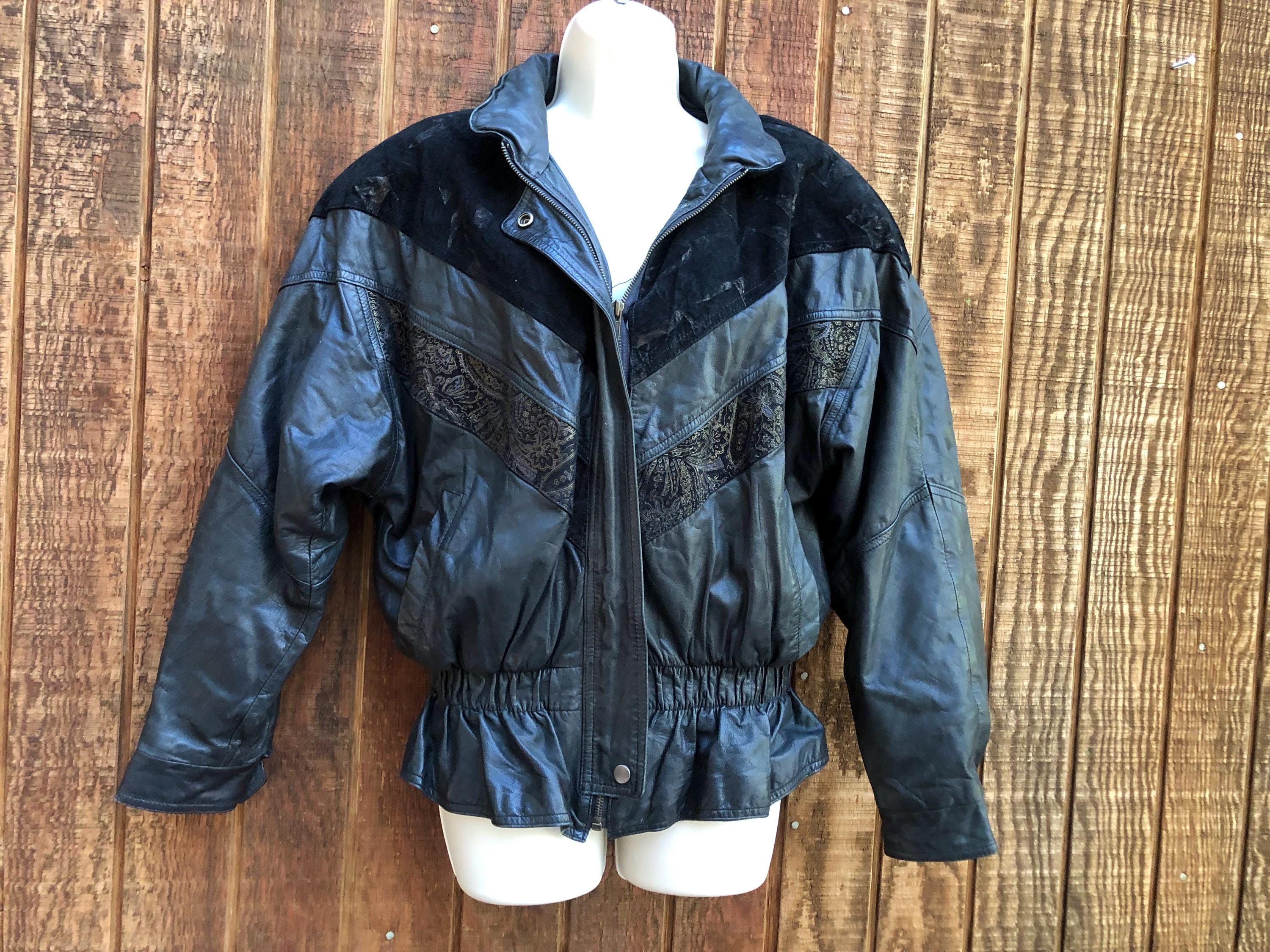 80s vintage short leather bomber jacket