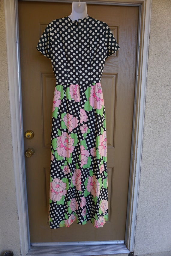 Estevez Boutique Vintage 70s polkadot floral maxi… - image 7