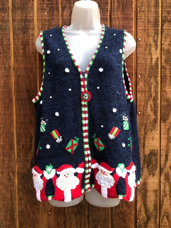 Vintage Christmas knit sweater Vest Large by Tiar… - image 2