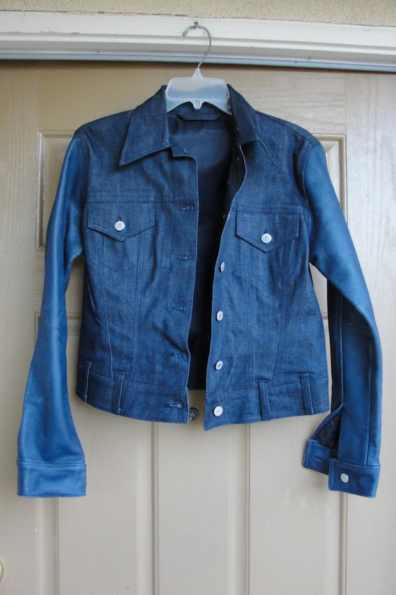 Levis women's Blue denim and Leather Jacket Size s