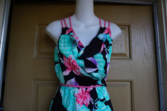 Vintage 1980s Floral Print Tropical Strappy Dress Size 5 Small - Etsy