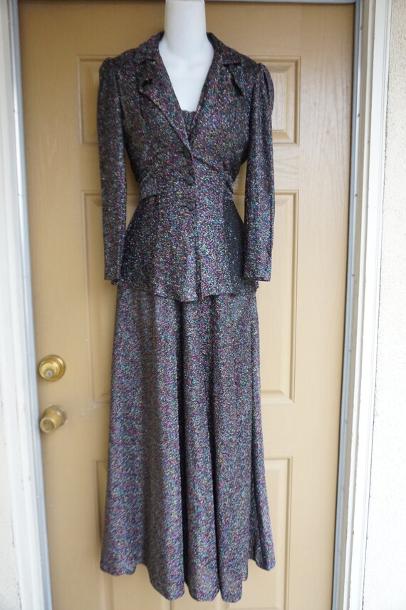 2 piece set sparkly Vintage 1970s floral maxi hal… - image 2