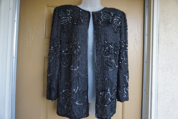 Vintage 1990s black sparkly sequined jacket by Am… - image 4