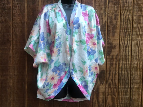 Floral 80s top ultra draped cocoon bed jacket bat… - image 2