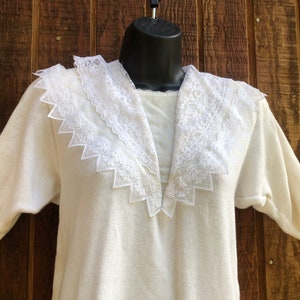 Gunne Sax Jessica McClintock short sleeve knit sweater long Lace Overlay collar size large