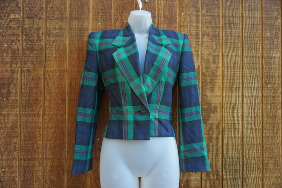 Stirling Cooper size 2 button up green plaid jack… - image 1