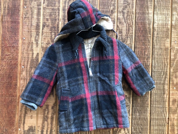 Vintage 1980s youth kids plaid hooded jacket by T… - image 1