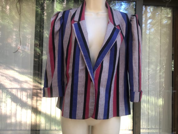 Thin lightweight one button front striped jacket … - image 4