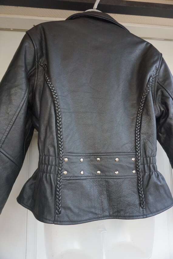 Vintage black  leather jacket womens heavy duty  … - image 7