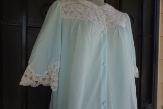 Pastel blue Vintage Sheer Lingerie Robe nightgown… - image 2