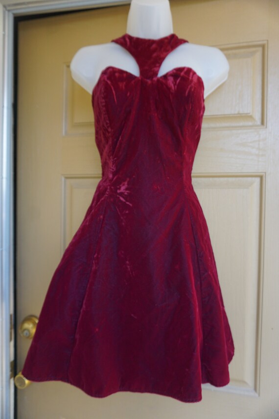 LA Glo Vintage velvet red dress size 5/6 - image 5