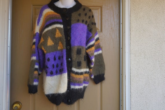 vintage purple black wool mohair jacket size larg… - image 1